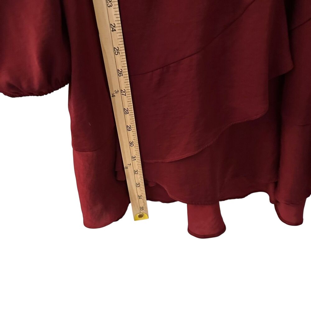 Express Dark Red V-Neck Ruffled Polyester Lightweight Knee Length Dress Size‎ L - Picture 6 of 8